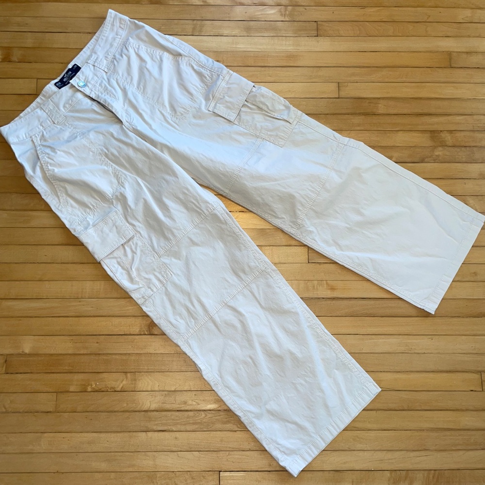 Hollister High Rise Vintage Y2K Baggy Cargo Pants Straight Wide Leg Ecru 29
